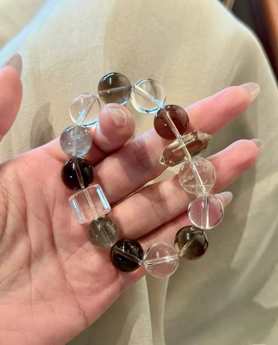 Smoky Quartz & Clear Quartz Healing Crystal Bracelet