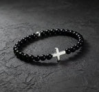 Black Obsidian Cross Beaded Bracelet
