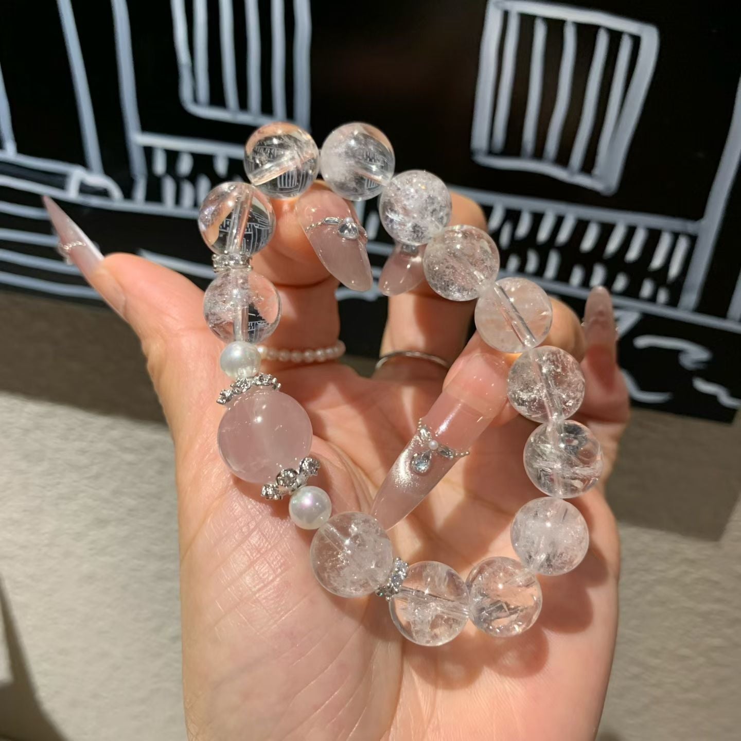 Gentle Natural Stone Bracelet: Clear Quartz & Soft Rose Quartz