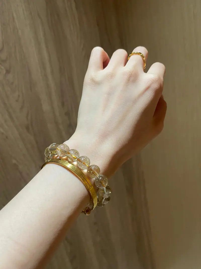 Natural Golden Rutilated Quartz Zodiac Bracelet