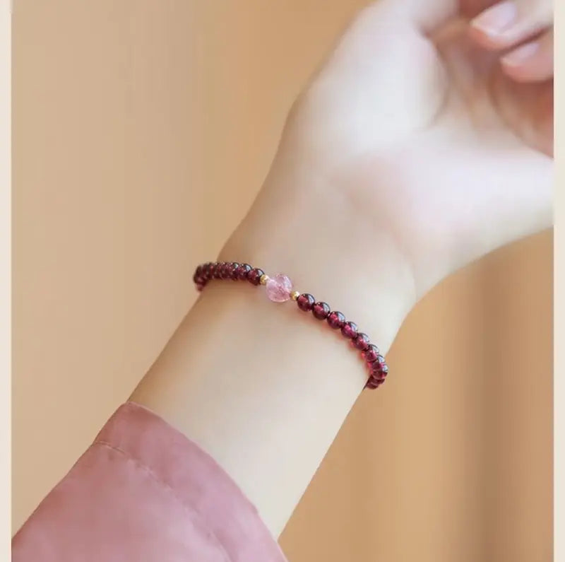 Natural Garnet Beaded Bracelet for Women