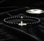 Black Obsidian Cross Beaded Bracelet