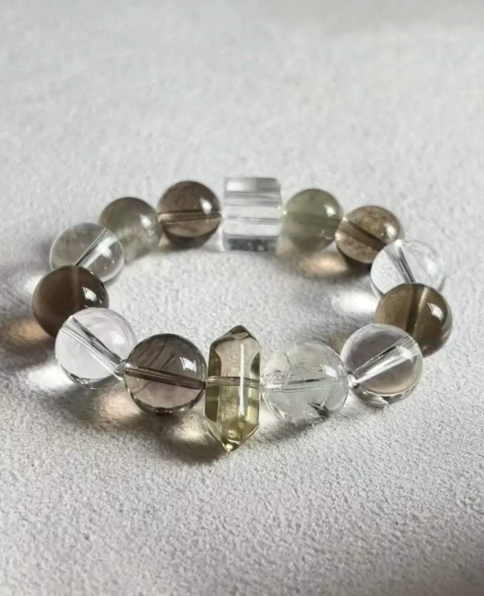Smoky Quartz & Clear Quartz Healing Crystal Bracelet