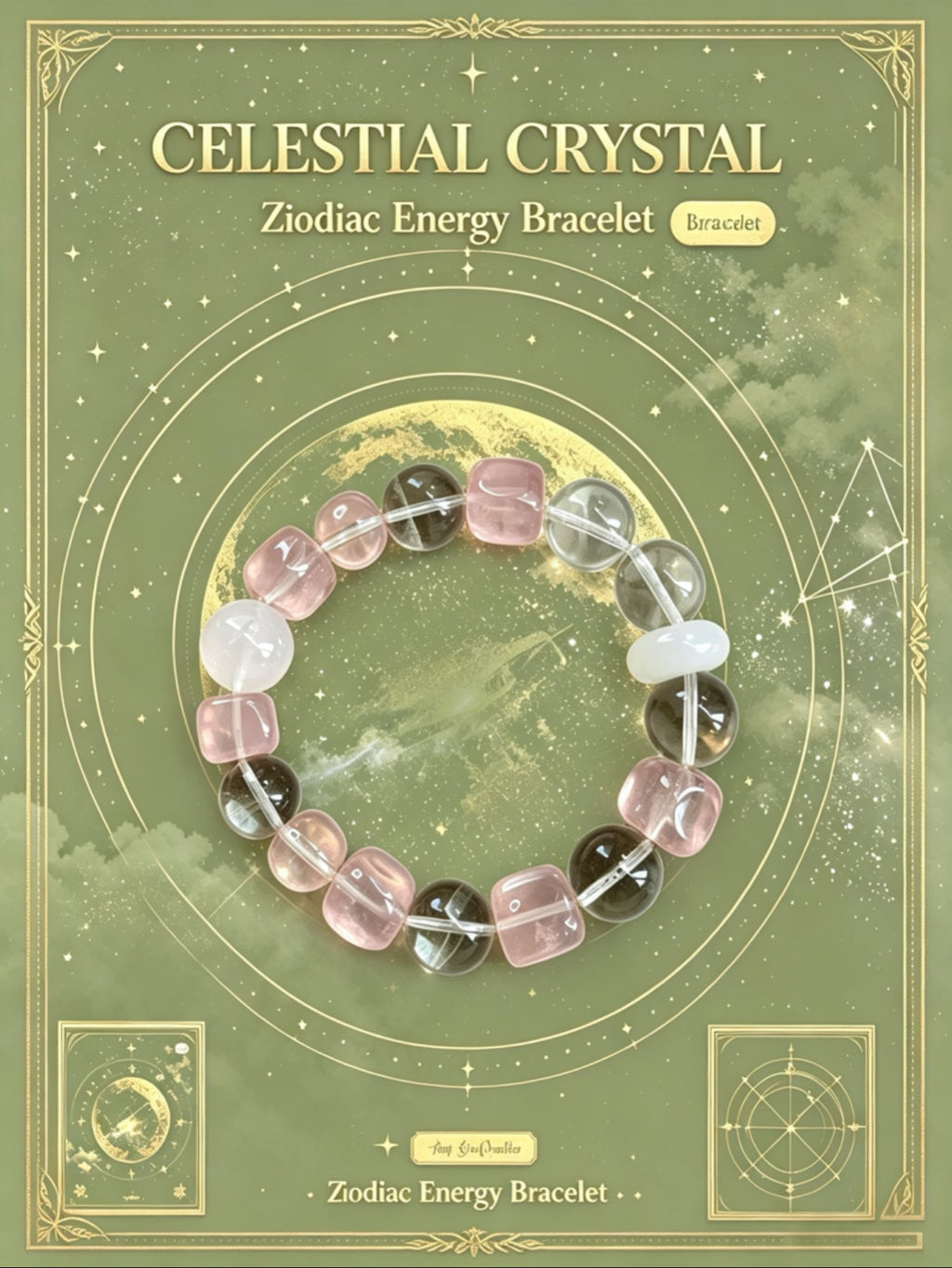 Celestial Zodiac Crystal Bracelet | Rose Quartz & Clear Quartz Healing Bracelet