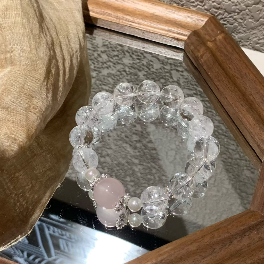 Gentle Natural Stone Bracelet: Clear Quartz & Soft Rose Quartz