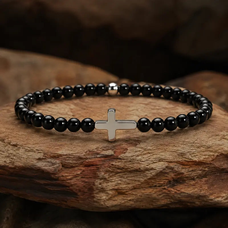 Black Obsidian Cross Beaded Bracelet