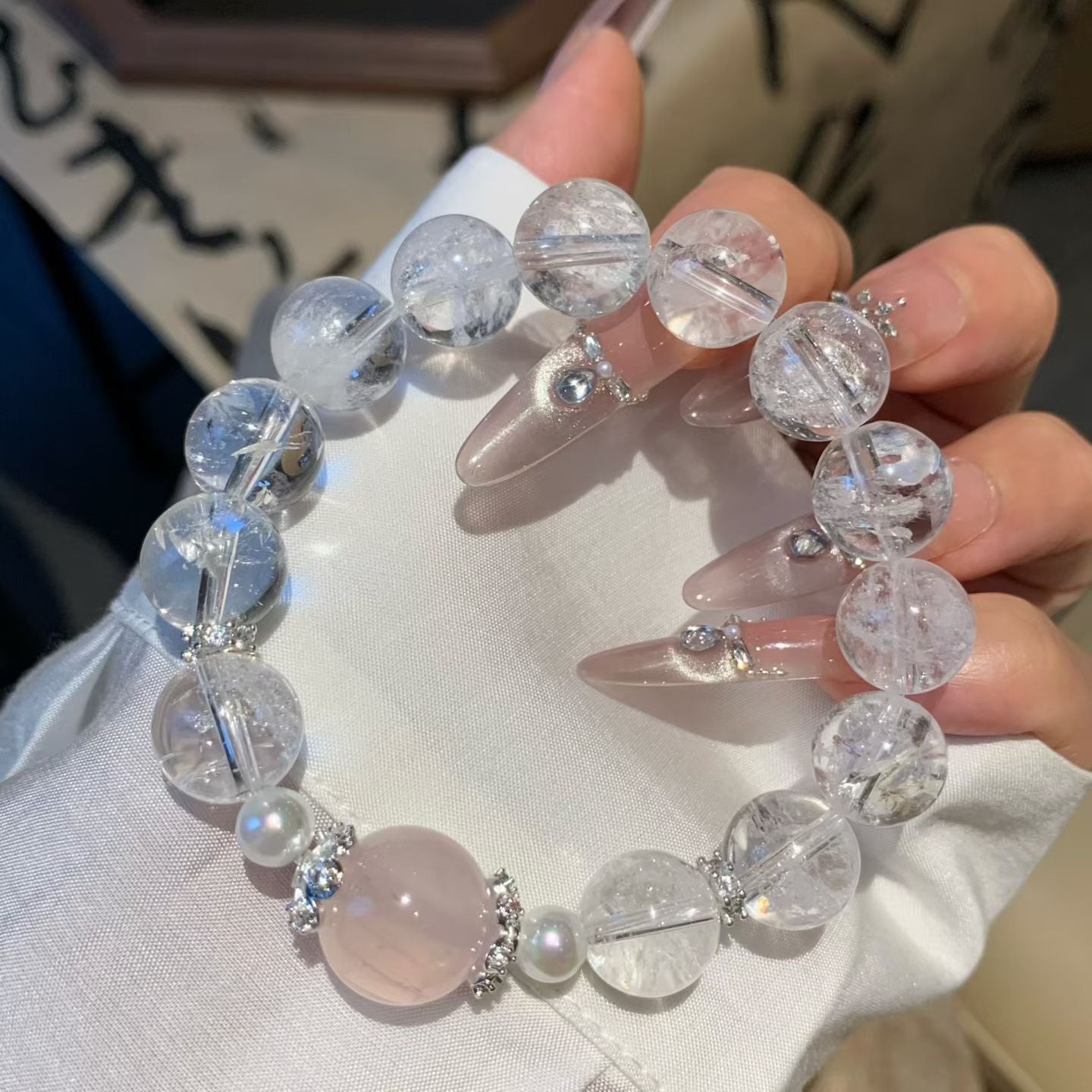 Gentle Natural Stone Bracelet: Clear Quartz & Soft Rose Quartz