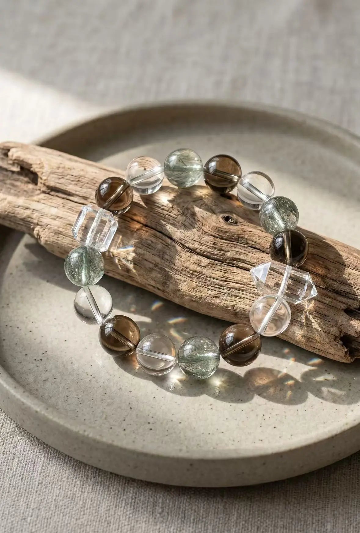 Smoky Quartz & Clear Quartz Healing Crystal Bracelet