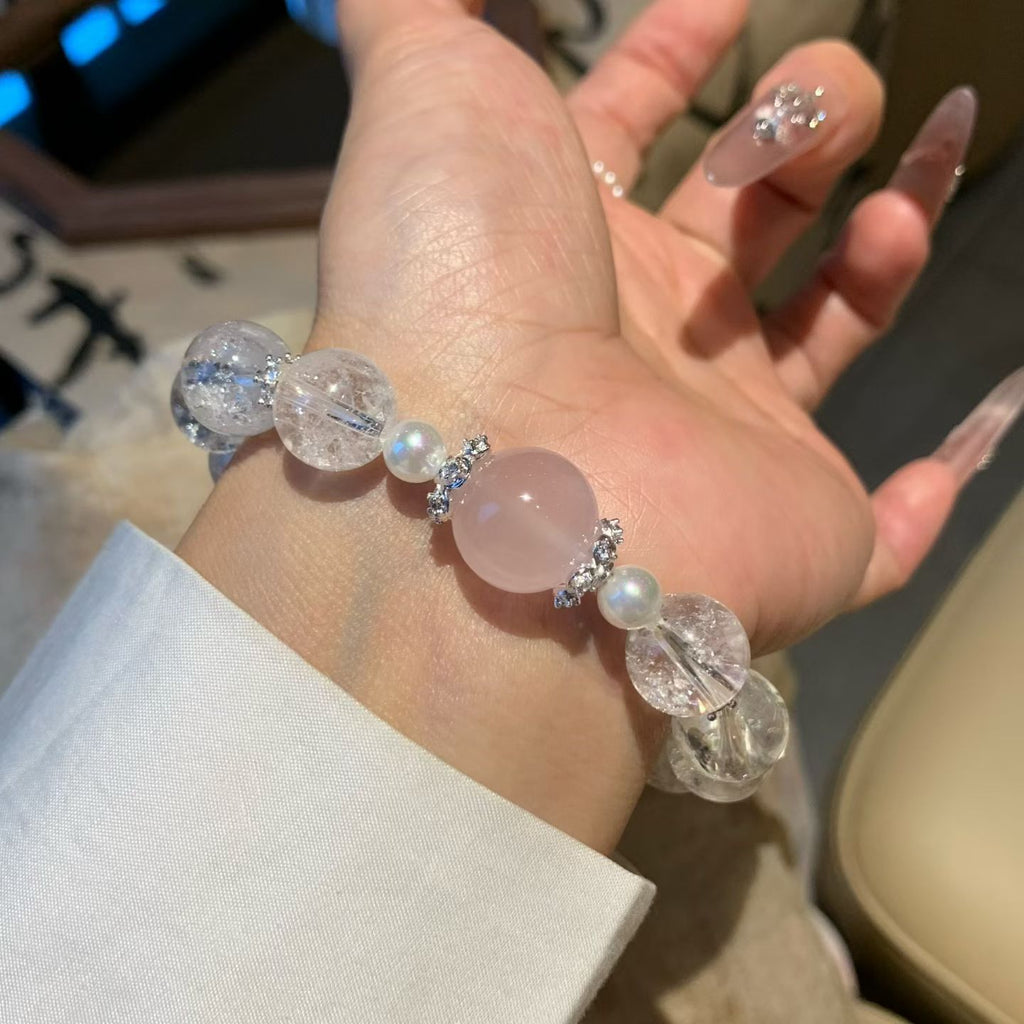 Gentle Natural Stone Bracelet: Clear Quartz & Soft Rose Quartz