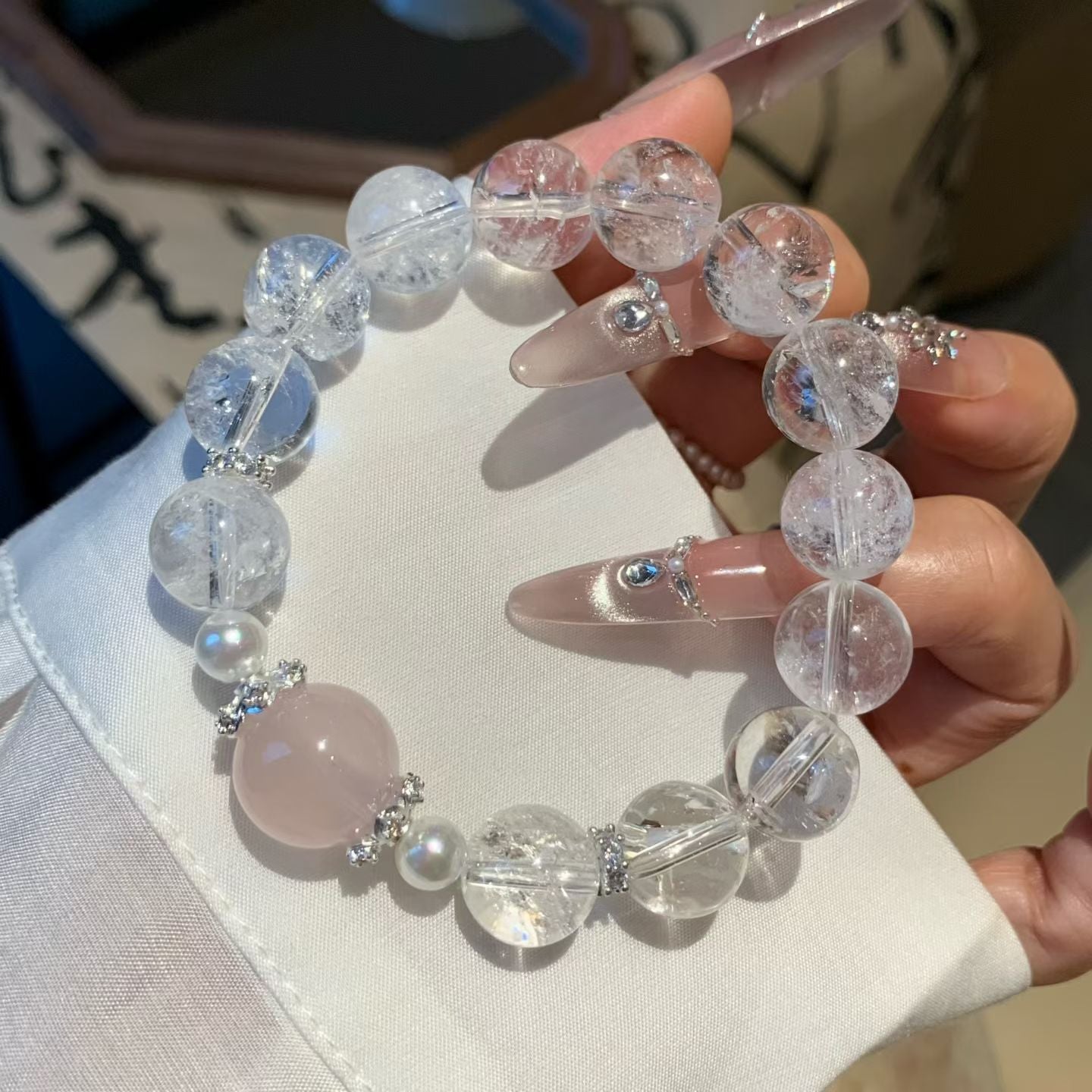 Gentle Natural Stone Bracelet: Clear Quartz & Soft Rose Quartz