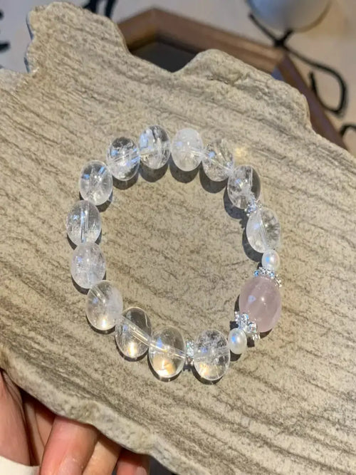 Gentle Natural Stone Bracelet: Clear Quartz & Soft Rose Quartz
