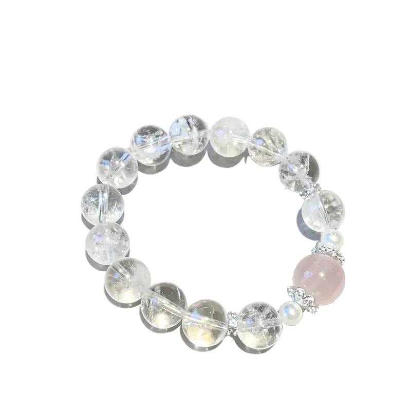 Gentle Natural Stone Bracelet: Clear Quartz & Soft Rose Quartz