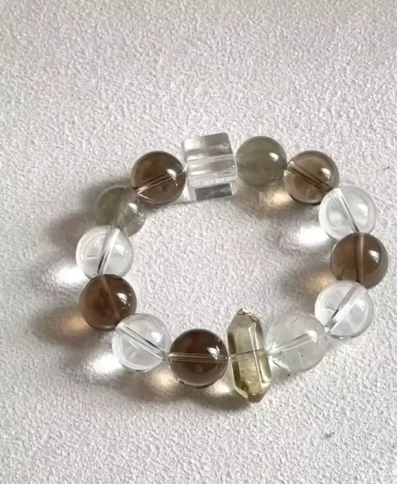 Smoky Quartz & Clear Quartz Healing Crystal Bracelet