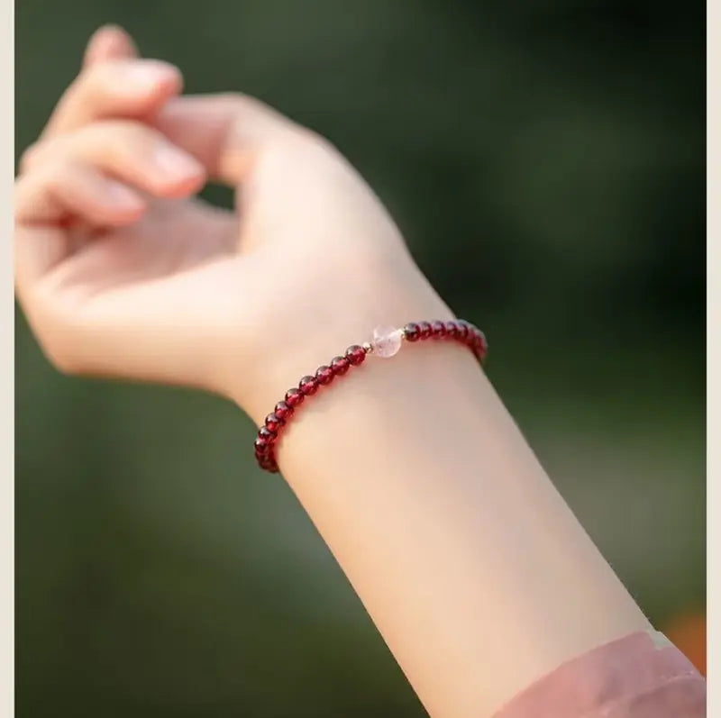 Natural Garnet Beaded Bracelet for Women