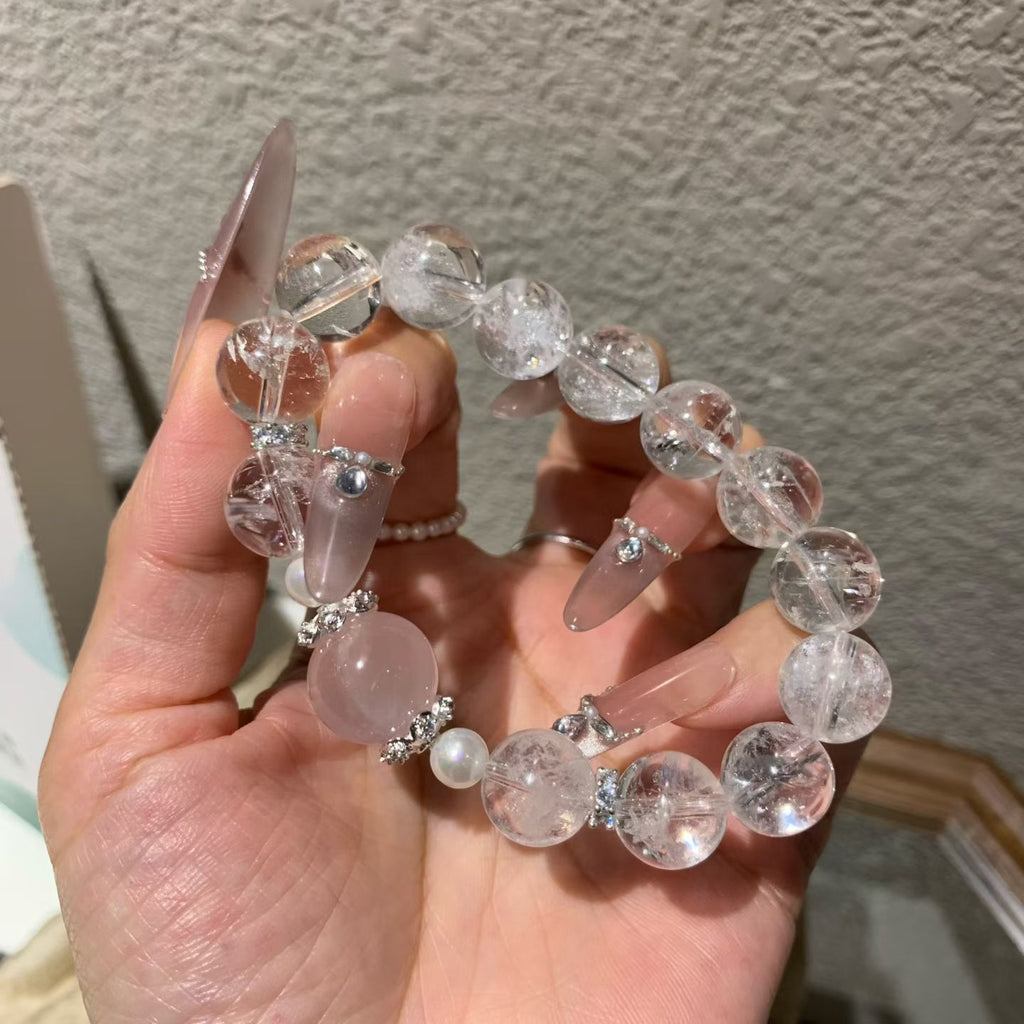 Gentle Natural Stone Bracelet: Clear Quartz & Soft Rose Quartz