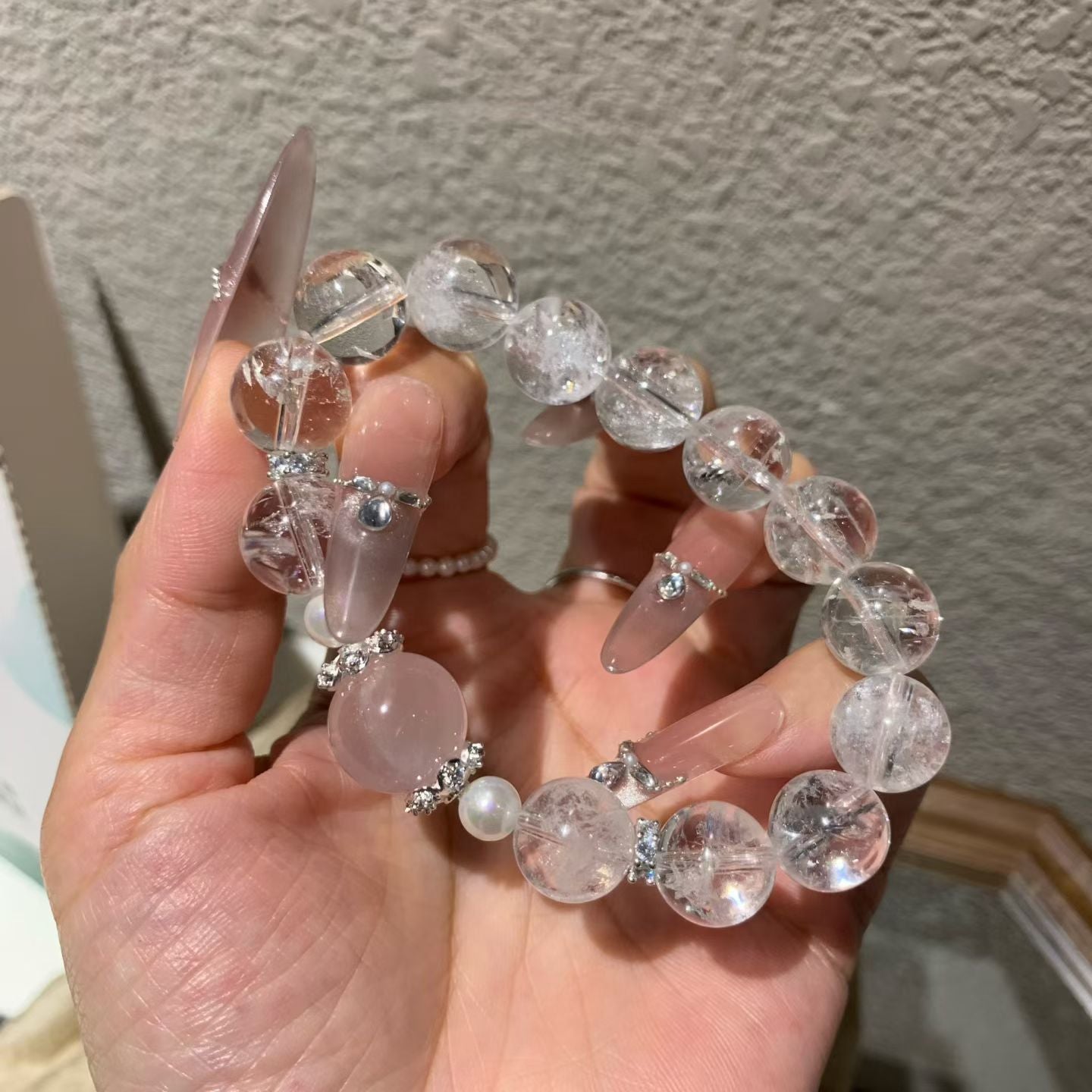 Gentle Natural Stone Bracelet: Clear Quartz & Soft Rose Quartz