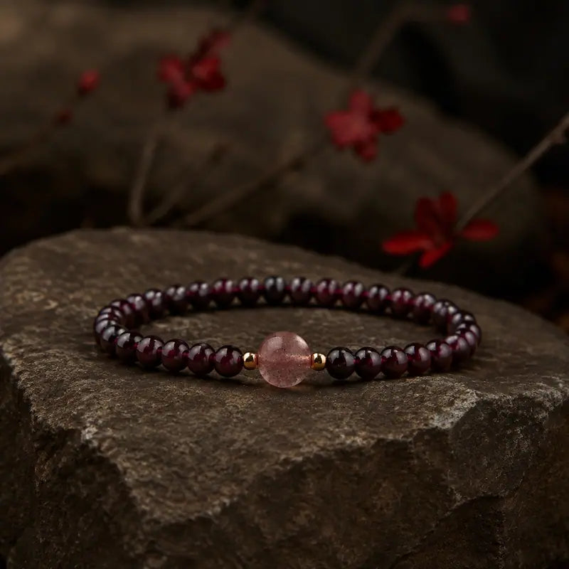 Natural Garnet Beaded Bracelet for Women