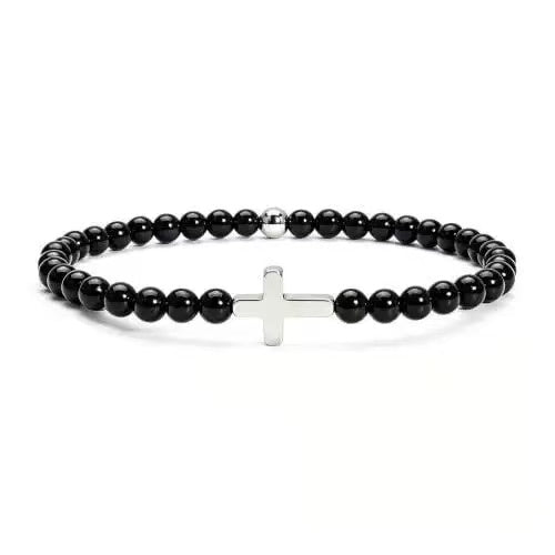 Black Obsidian Cross Beaded Bracelet